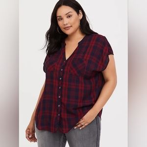 NWOT Torrid Red Plaid Dolman Blouse, Size 1X